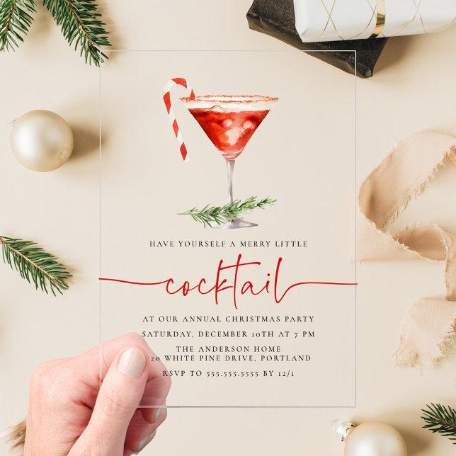 Merry Little Cocktail Candy Cane Holiday Party Acrylic Invitations (Creator Uploaded)