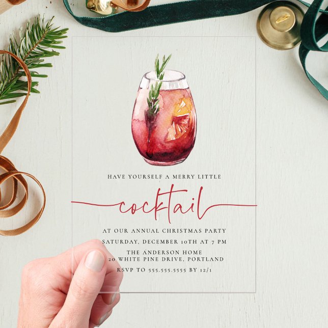 Merry Little Cocktail Sangria Holiday Party Acrylic Invitations (Creator Uploaded)