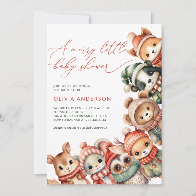 Merry Little Cute Animals Baby Shower Invitation (Front)