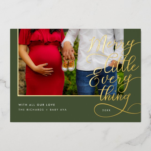 Merry Little Everything Baby On the Way Photo Foil Holiday Card (Front)
