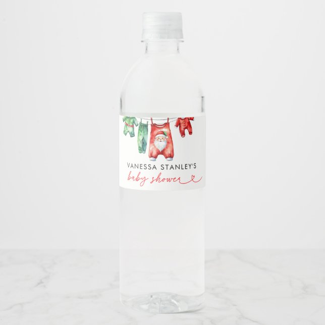 Merry Little Floral Christmas Santa Baby Shower Water Bottle Label (Front)