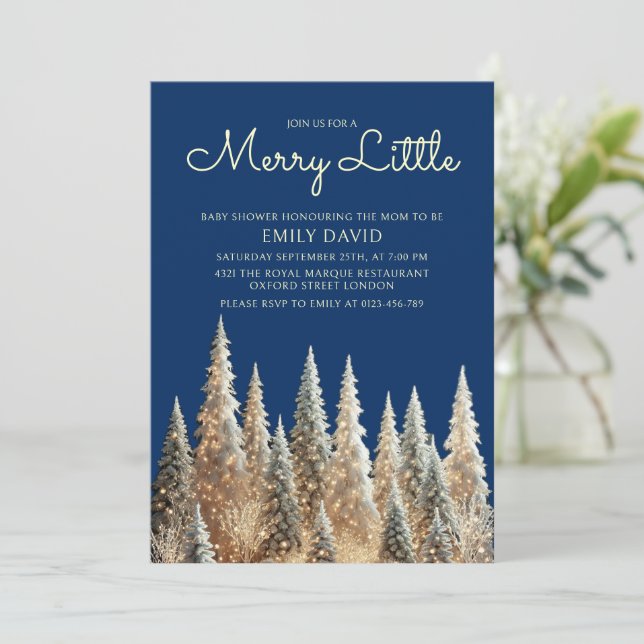 Merry Little Frosted Forest Christmas Baby Shower  Invitation (Standing Front)