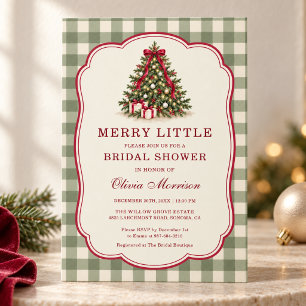 Merry Little Gingham Tree Red Bow Bridal Shower Invitation