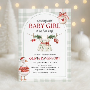 Merry Little Girl Goose Christmas Baby Shower Invitation