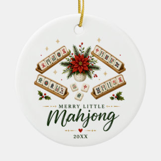Merry Little Mahjong Poinsetta Christmas Ceramic Tree Decoration