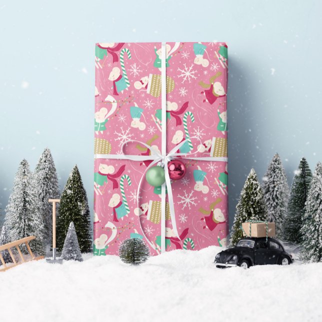 Merry Little Mice- Christmas- Wrapping Paper Roll ("Merry Little Mice" gift wrap roll in pink. By Clearlytangled Studio.)