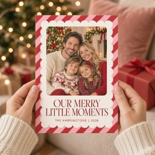 Merry Little Moments Red Pink Christmas Photo Card