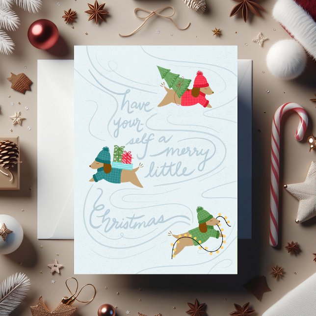 Merry Little Pups- Non-Photo Flat Holiday Card (Non-photo holiday card, "Merry Little Pups", illustrated by Clearlytangled Studio.)
