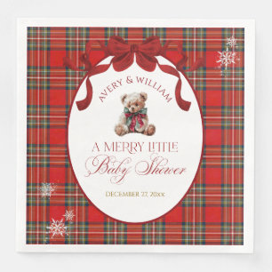 Merry Little Red Bow Christmas Plaid  Napkin