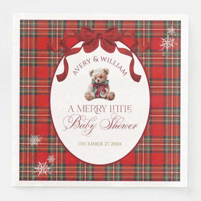 Merry Little Red Bow Christmas Plaid  Napkin (Front)
