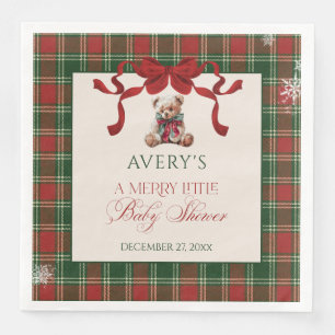 Merry Little Red Bow Christmas Plaid  Napkin