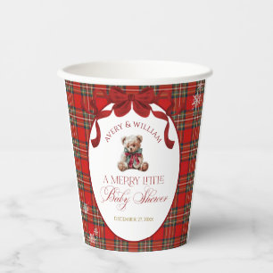 Merry Little Red Bow Christmas Plaid Paper Cups