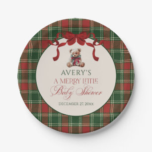 Merry Little Red Bow Christmas Plaid  Paper Plate