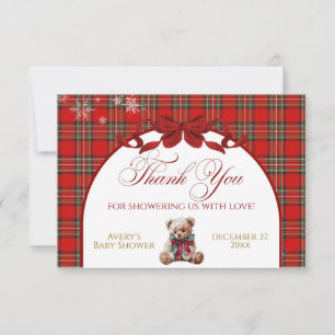 Merry Little Red Bow Christmas Plaid Thank You Card