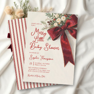 Merry Little Red Bow Floral Christmas Baby Shower Invitation