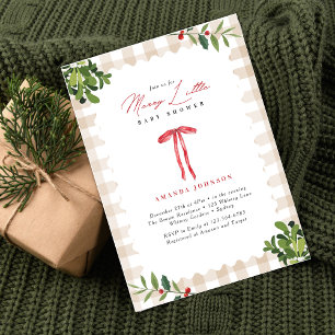 Merry Little Red Bow Gingham Baby Shower Invitation