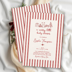 Merry Little Red Stripe Christmas Baby Shower Invitation