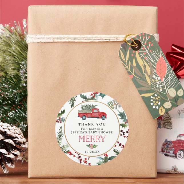 Merry Little Red Truck Baby Favour Stickers (Holiday)