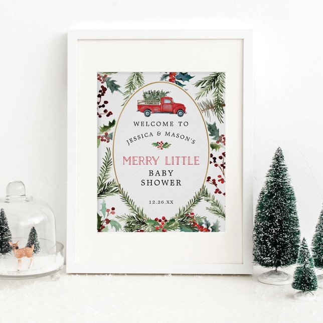 Merry Little Red Truck Baby Shower Welcome Sign (Creator Uploaded)