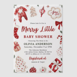 Merry Little Red Winter Xmas Christmas Baby Shower Vellum Invitations