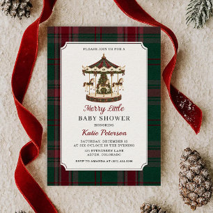 Merry Little Tartan Carousel Christmas Baby Shower Invitation