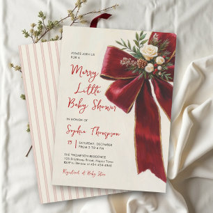 Merry Little Vintage Red Bow Christmas Baby Shower Invitation