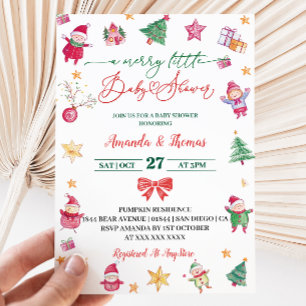 Merry Little Watercolor Baby Shower  Invitation
