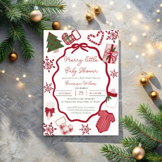 Merry Little winter Christmas baby shower Invitation