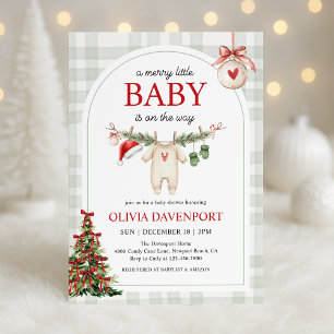 Merry Little Winter Gingham Christmas Baby Shower Invitation