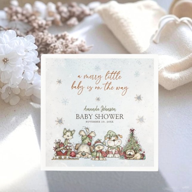 Merry Little Winter Puppy Christmas Baby Shower Napkin (Creator Uploaded)