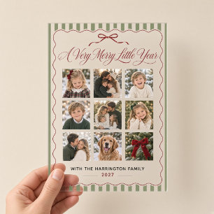 Merry Little Year Nine Photo Bow Acrylic Christmas Invitations