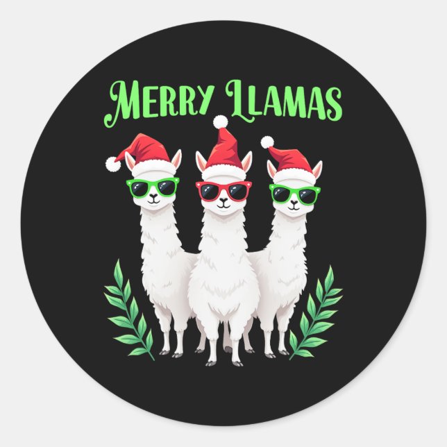 Merry Llamas Funny Christmas Llama Animal Holiday  Classic Round Sticker (Front)