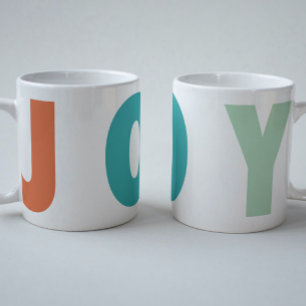 MERRY LOVE JOY   COLORFUL CHRISTMAS COFFEE MUG