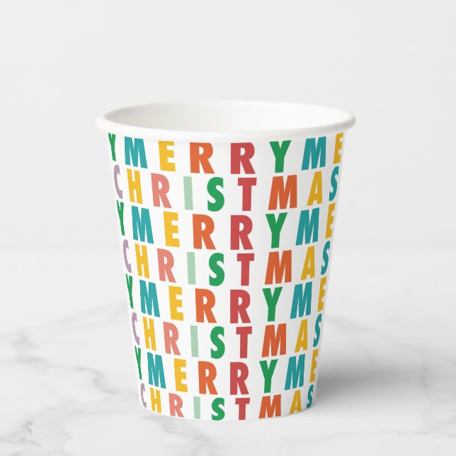 MERRY LOVE JOY | COLORFUL CHRISTMAS PAPER CUPS (Front)