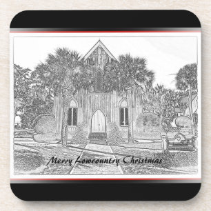 Merry Lowcountry Christmas Bluffton Church Sketch Coaster