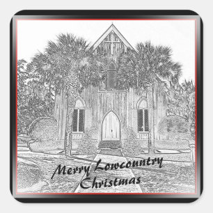 Merry Lowcountry Christmas Bluffton Church Sketch Square Sticker