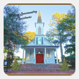 Merry Lowcountry Christmas Chapel Palmetto Bluff Square Sticker