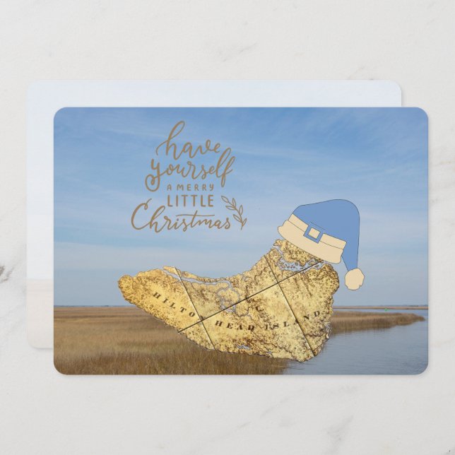 Merry Lowcountry Christmas Hilton Head Island Map Holiday Card (Front/Back)