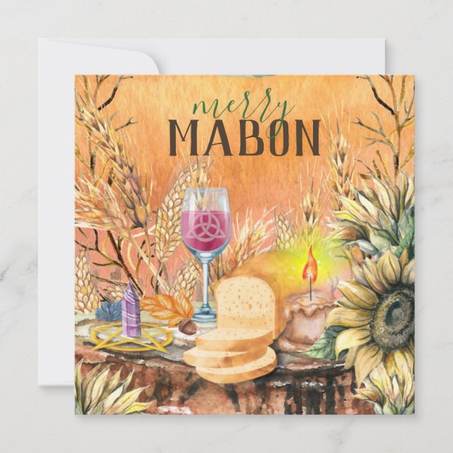 Merry Mabon Fall Equinox Celtic Wicca Altar Holiday Card (Front)