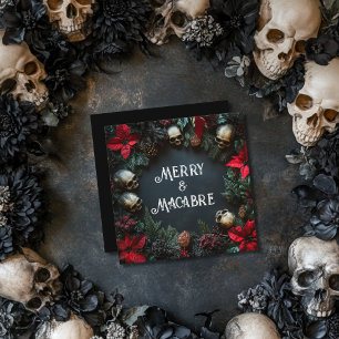 Merry Macabre Skull Wreath Goth Christmas  Holiday Card