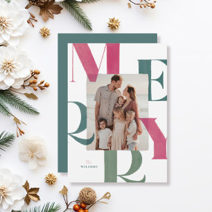 Merry Magenta & Green 2 Photo Christmas Holiday Card