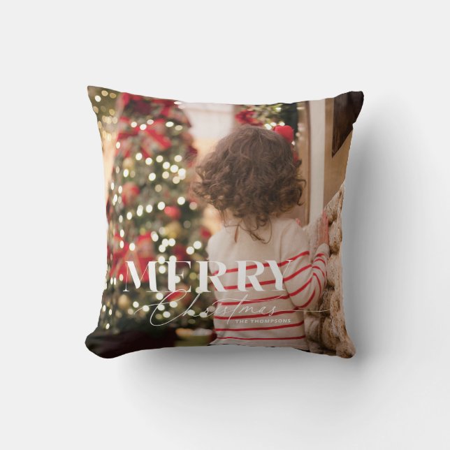 Merry Magic Christmas Photo Ornament Cushion (Front)