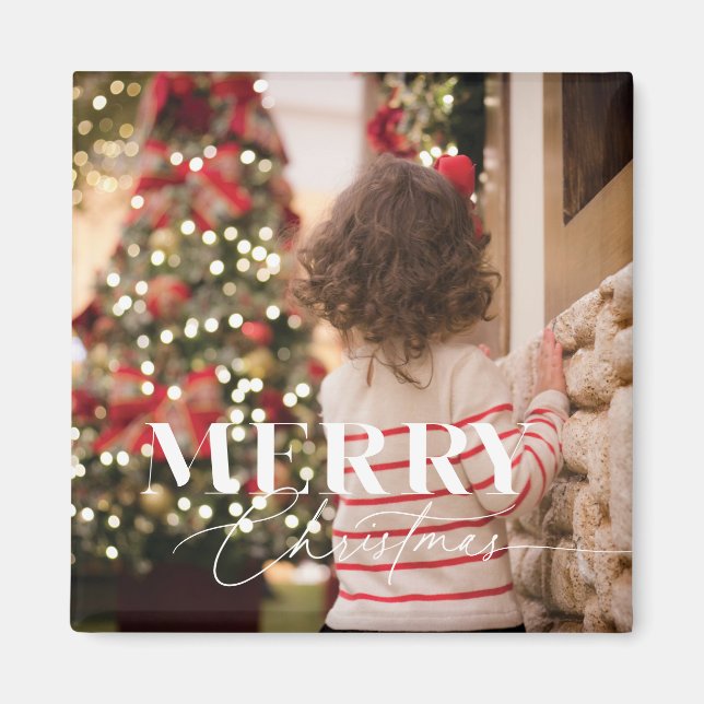 Merry Magic Christmas Script & Serif Photo  Magnet (Front)