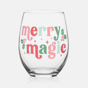 Merry Magic - Colourful Holiday Typography Stemless Wine Glass