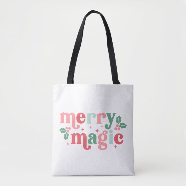 Merry Magic - Colourful Holiday Typography Tote Bag (Front)