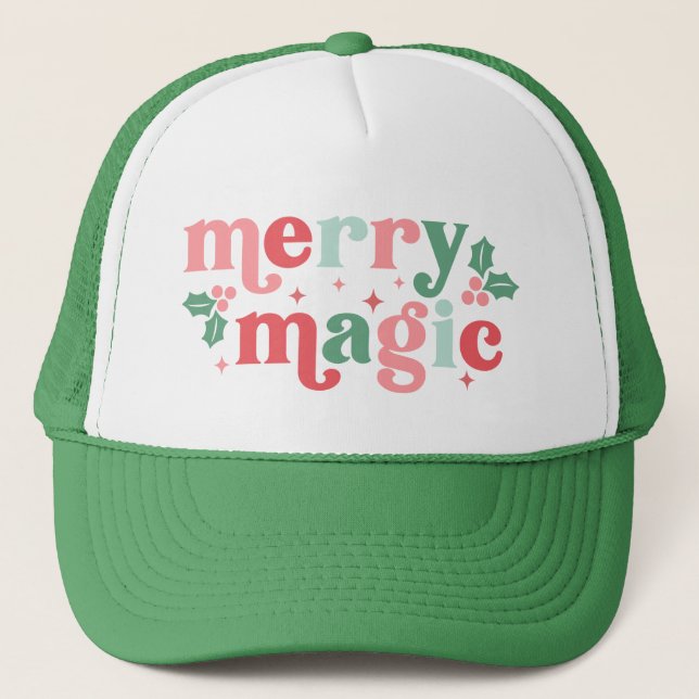 Merry Magic - Colourful Holiday Typography Trucker Hat (Front)