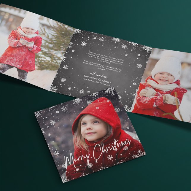 Merry Magic | Rustic Snowflake Multi Photo Tri-Fold Holiday Card (Creator Uploaded)