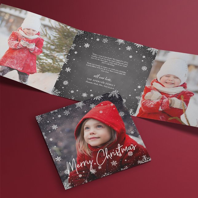Merry Magic | Rustic Snowflake Multi Photo Tri-Fold Holiday Card (Creator Uploaded)