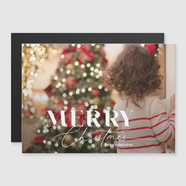 Merry Magic Script & Serif Christmas Photo Card (Front/Back)
