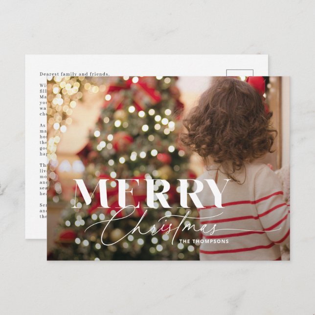 Merry Magic Script Serif Christmas Photo Postcard (Front/Back)